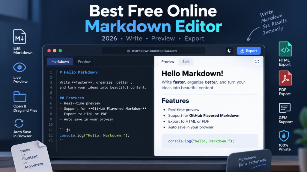 ree online Markdown editor with live HTML preview and PDF export